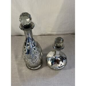 Decorative Glass Carafe Set with Stoppers Metallic with Frosted Flowers